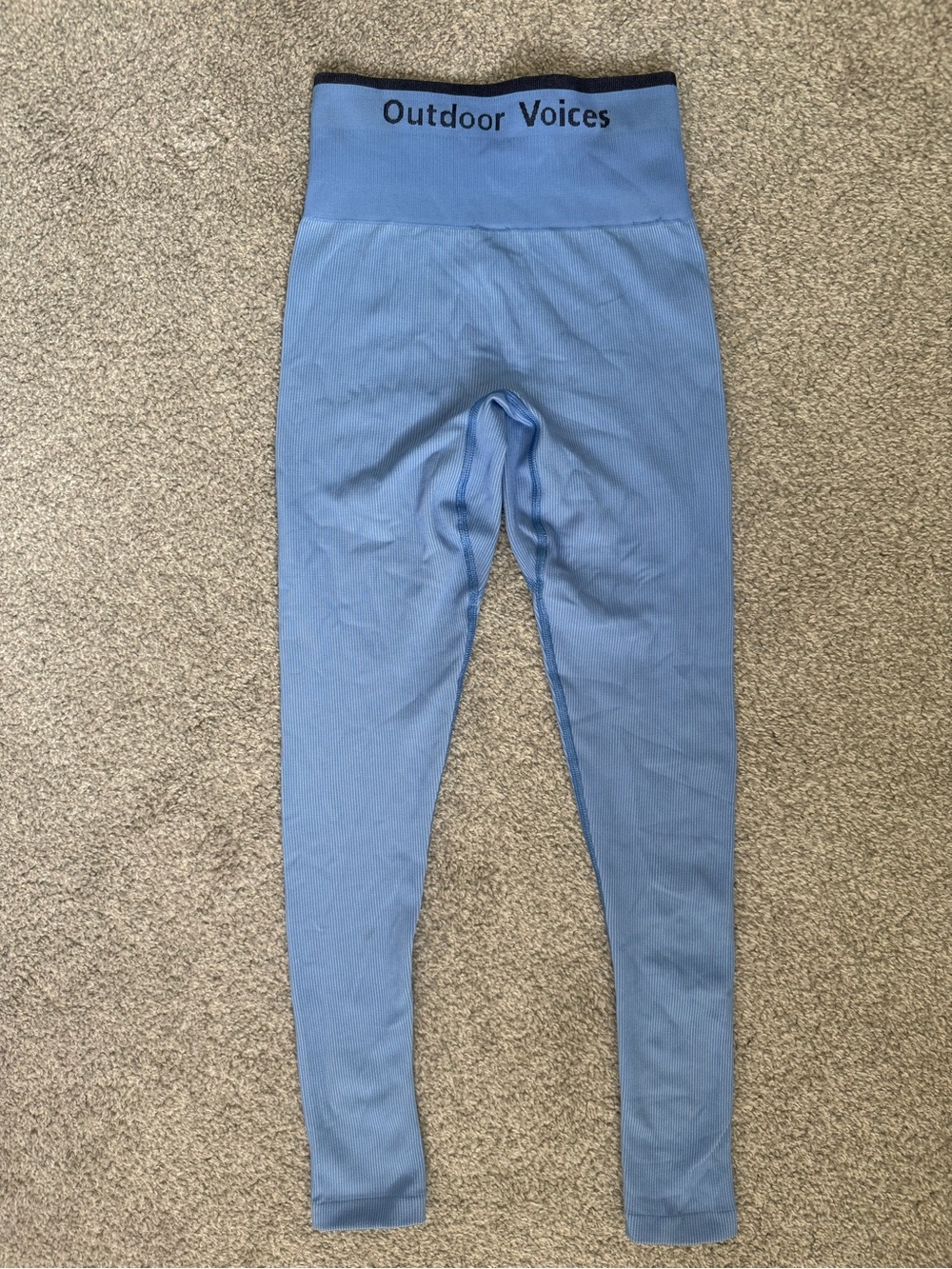 Outdoor Voices Blue Ribbed High-Waisted Leggings (XXS)